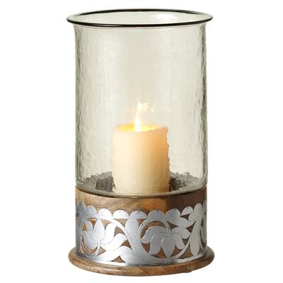 Small Silver Floral Inlay Pillar Holder.