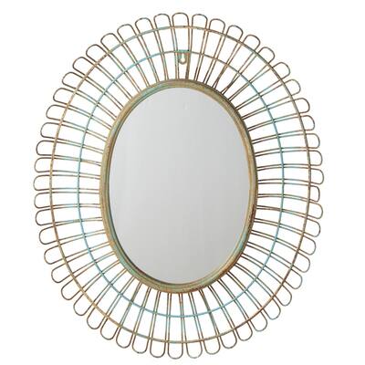 Distressed Blue Oval Wall Mirror.