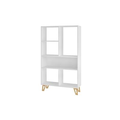 Doris 6-Shelf Mid Century White Bookcase