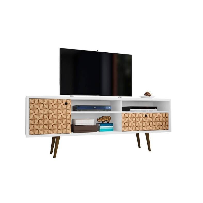 Liberty 70.86 In. Mid Century Modern 4 Shelf TV Stand - Brown/White