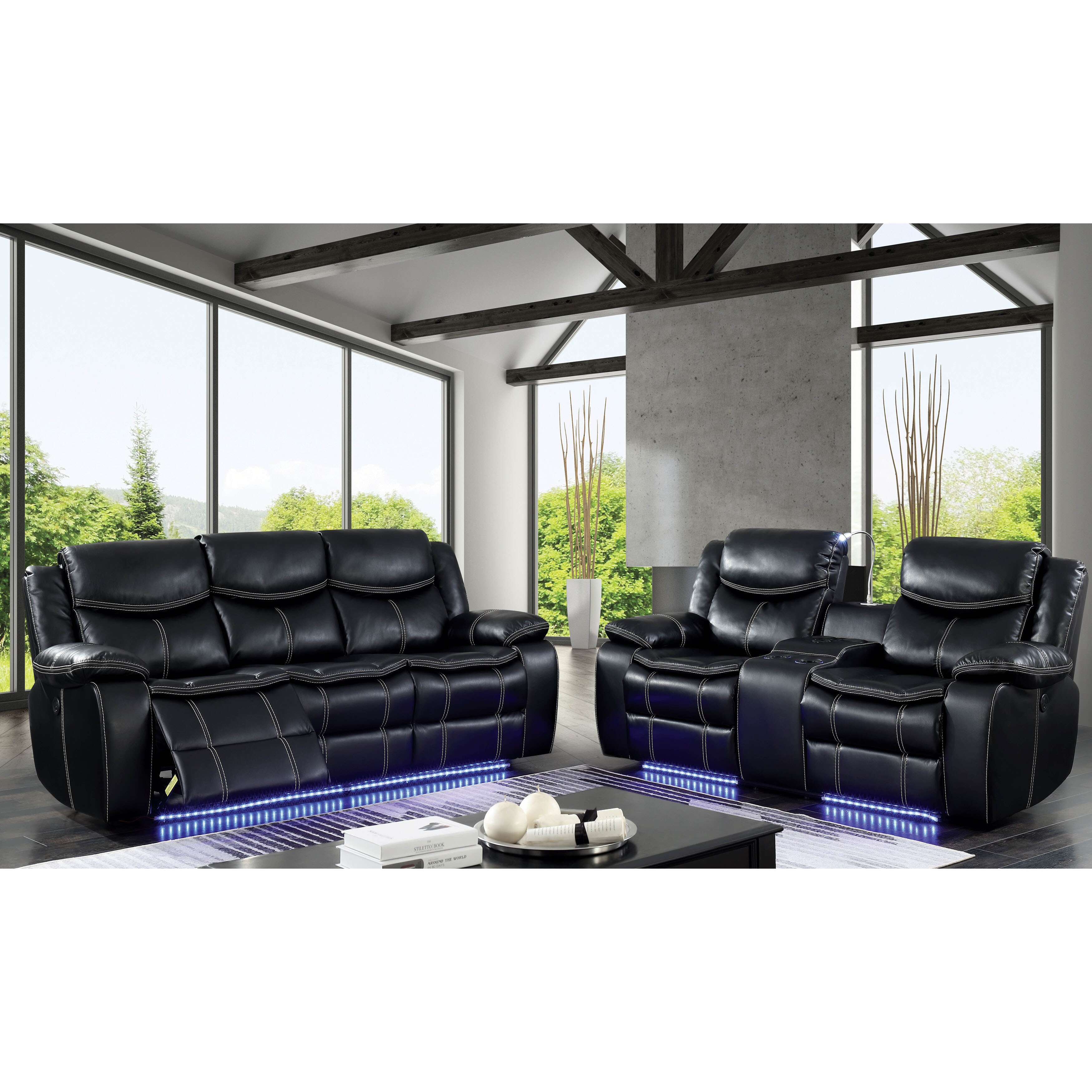 Furniture Of America Nic Contemporary Black 3 Piece Sofa Set