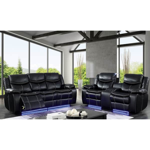 slide 2 of 9, Nic Transitional Black Faux Leather 2-Piece Sofa Set by Furniture of America