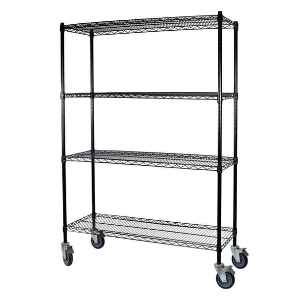 slide 1 of 4, Shelving-Pro Black Wire Shelving with Wheels, 24 x 60 x 74, 4 Shelves
