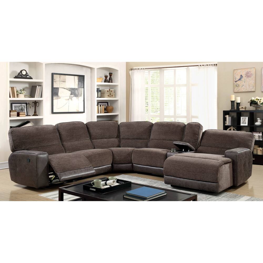 Furniture of America Rel Contemporary Brown Reclining Sectional Sofa