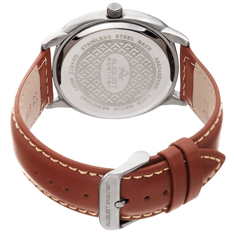 August Steiner Men's Classic Date Stitched Tan Leather Strap Watch