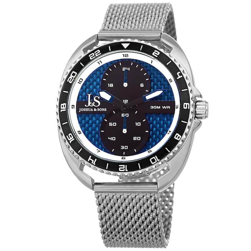 Joshua & Sons Men's Rotating Chronograph Silver-tone Mesh Strap Watch