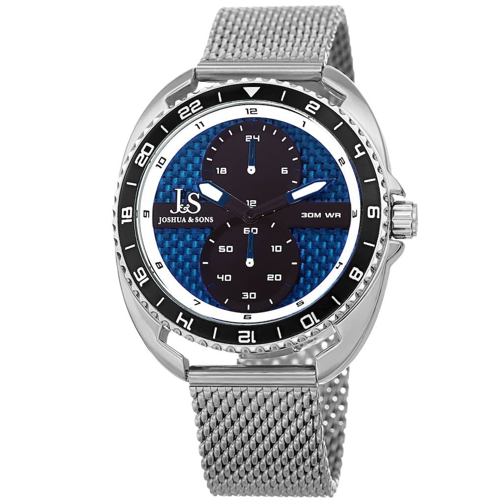 Joshua & Sons Men's Rotating Chronograph Silver-tone Mesh Strap Watch
