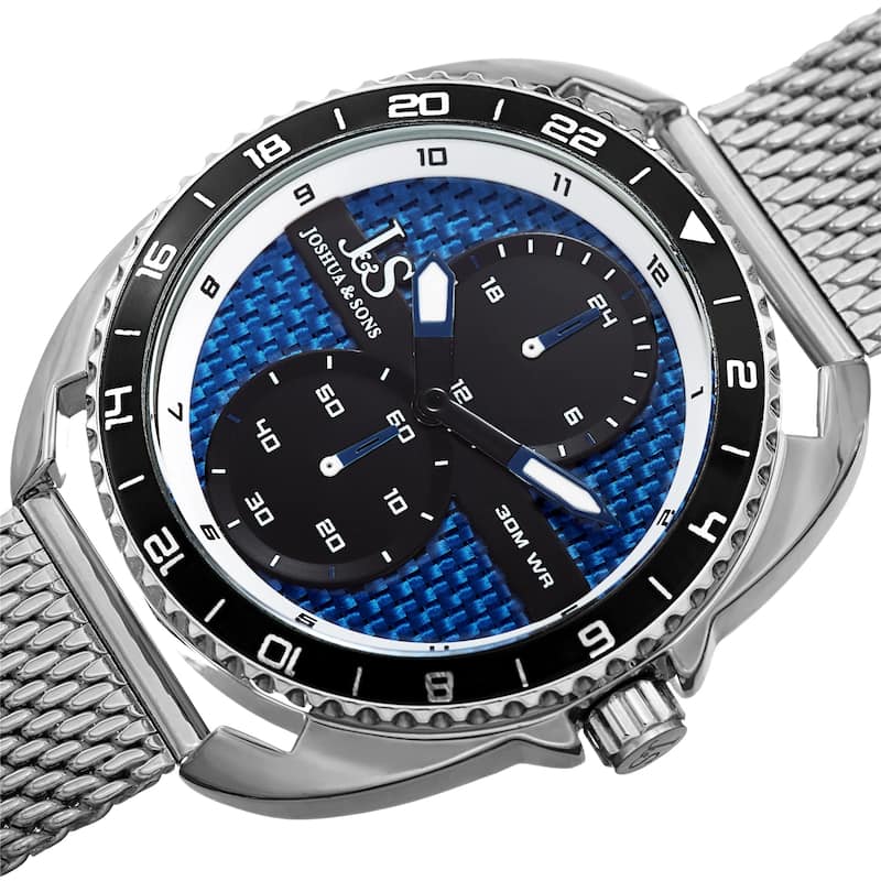 Joshua & Sons Men's Rotating Chronograph Silver-tone Mesh Strap Watch