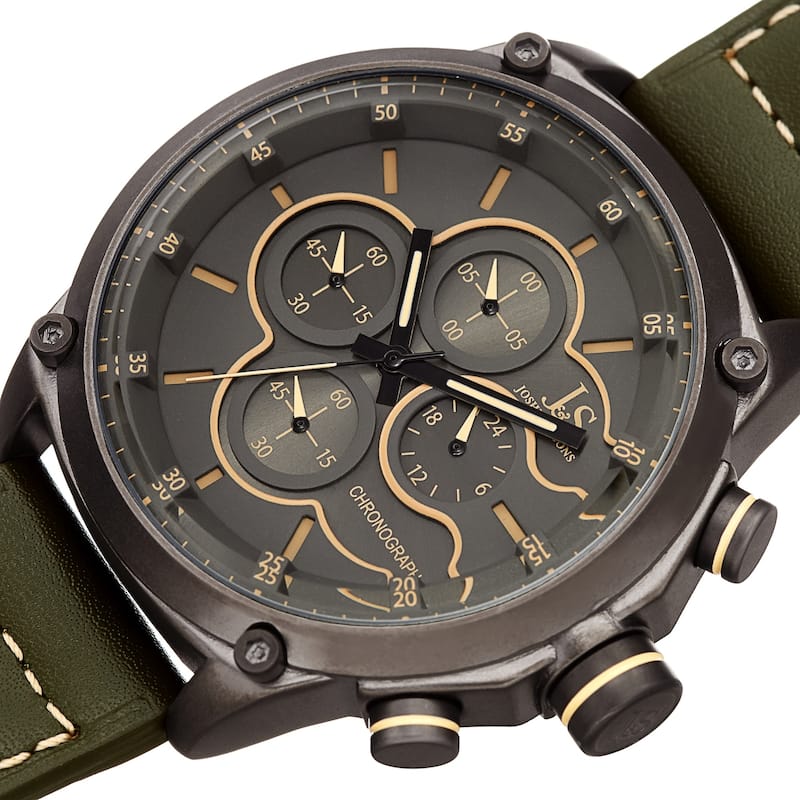 Joshua & Sons Men's Chronograph Stitched Army Green Leather Strap Watch