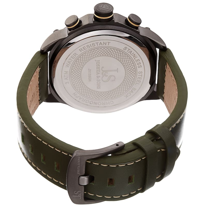 Joshua & Sons Men's Chronograph Stitched Army Green Leather Strap Watch