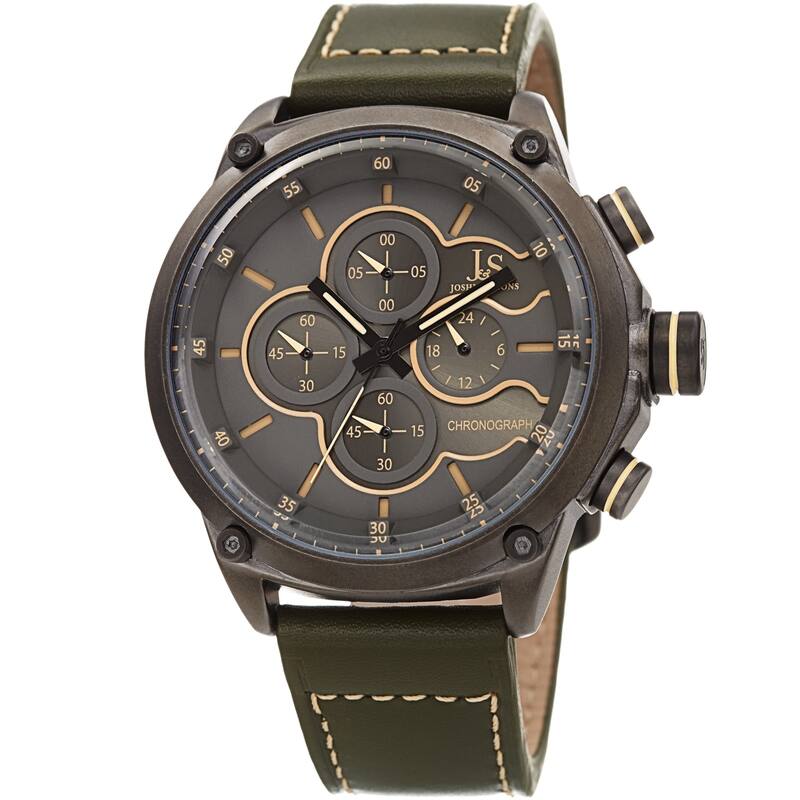 Joshua & Sons Men's Chronograph Stitched Army Green Leather Strap Watch