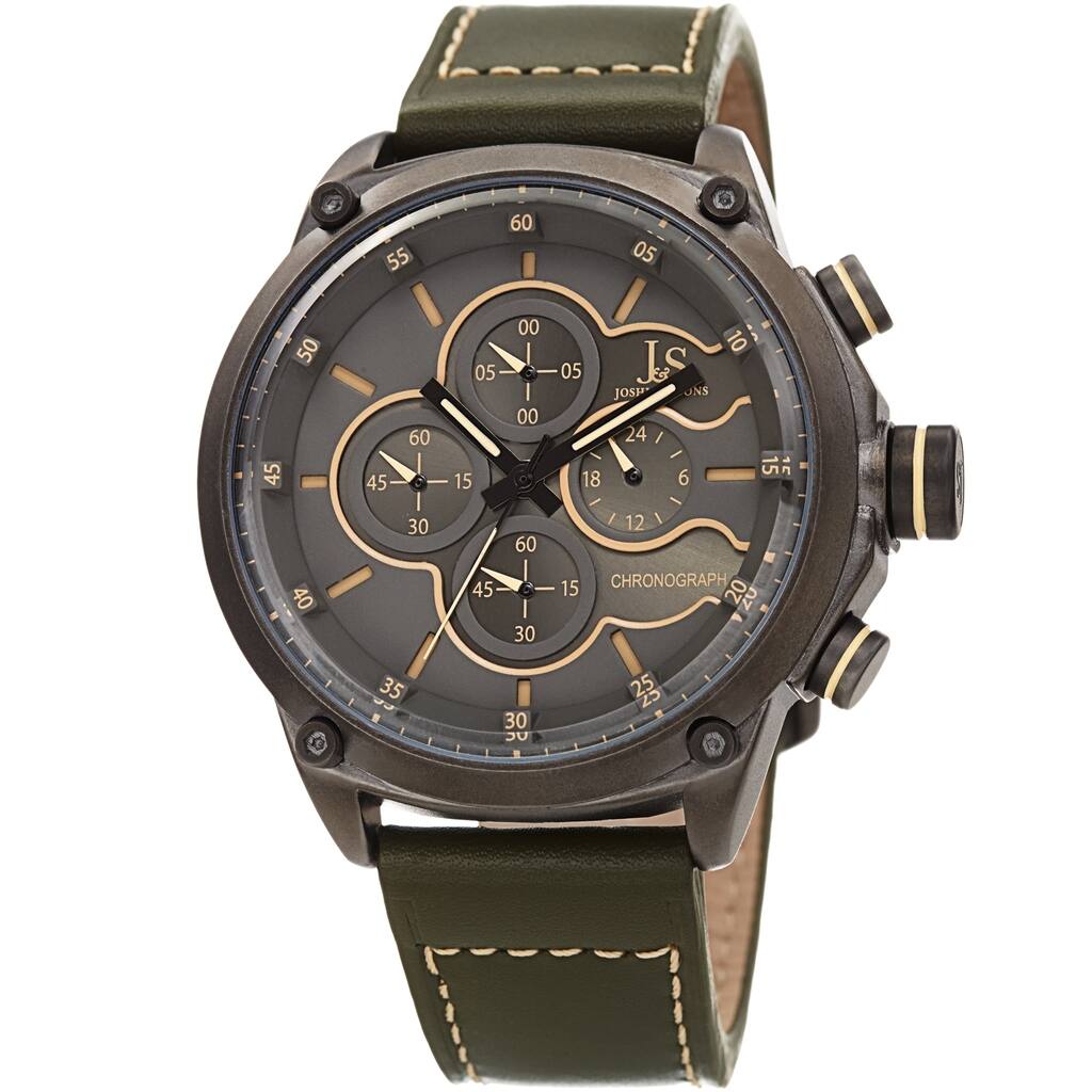 Joshua & Sons Men's Chronograph Stitched Army Green Leather Strap Watch
