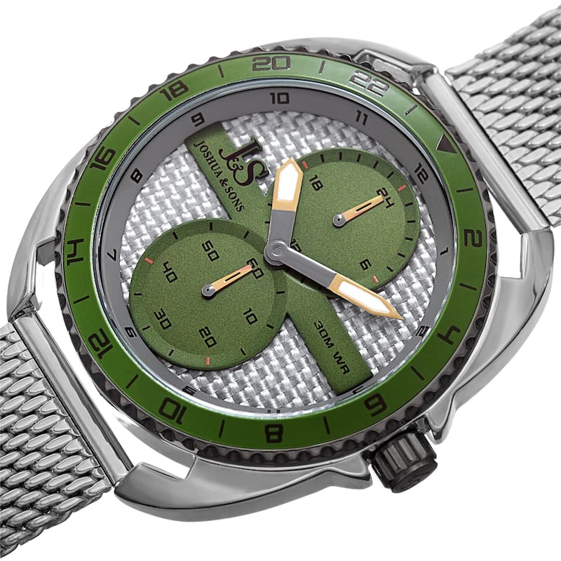 Joshua & Sons Men's Green Rotating Chronograph Mesh Strap Watch
