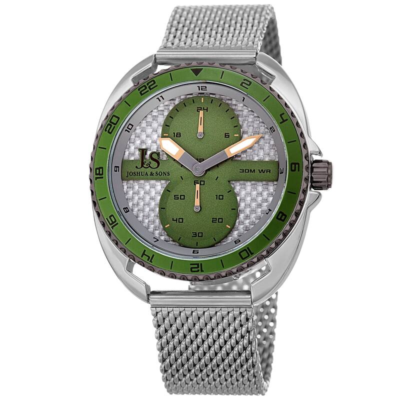 Joshua & Sons Men's Green Rotating Chronograph Mesh Strap Watch