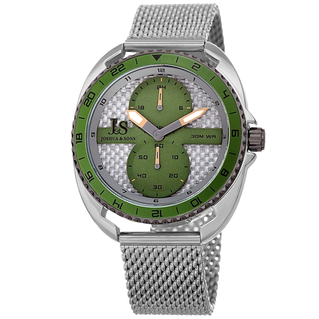 Joshua & Sons Men's Green Rotating Chronograph Mesh Strap Watch