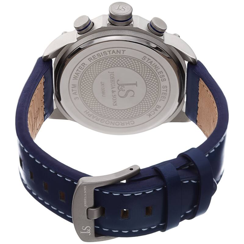Joshua & Sons Men's Chronograph Stitched Blue Leather Strap Watch