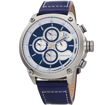 Joshua & Sons Men's Chronograph Stitched Blue Leather Strap Watch