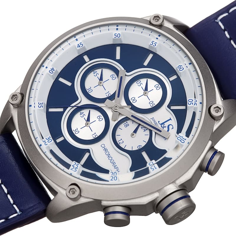 Joshua & Sons Men's Chronograph Stitched Blue Leather Strap Watch