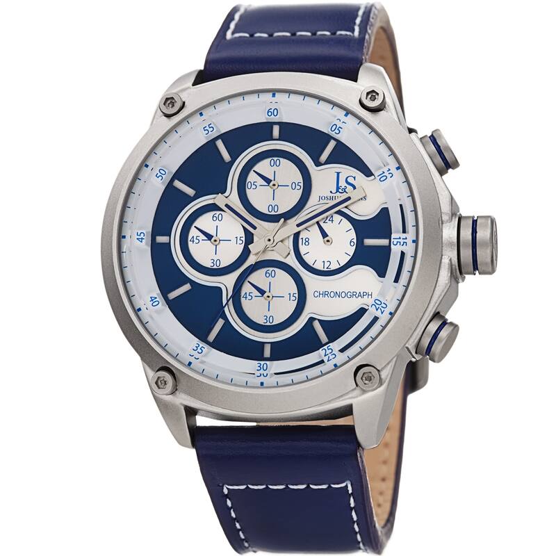 Joshua & Sons Men's Chronograph Stitched Blue Leather Strap Watch