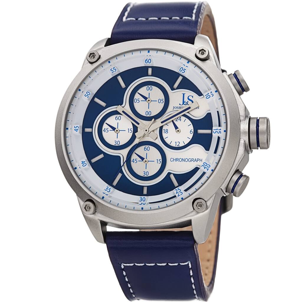 Joshua & Sons Men's Chronograph Stitched Blue Leather Strap Watch