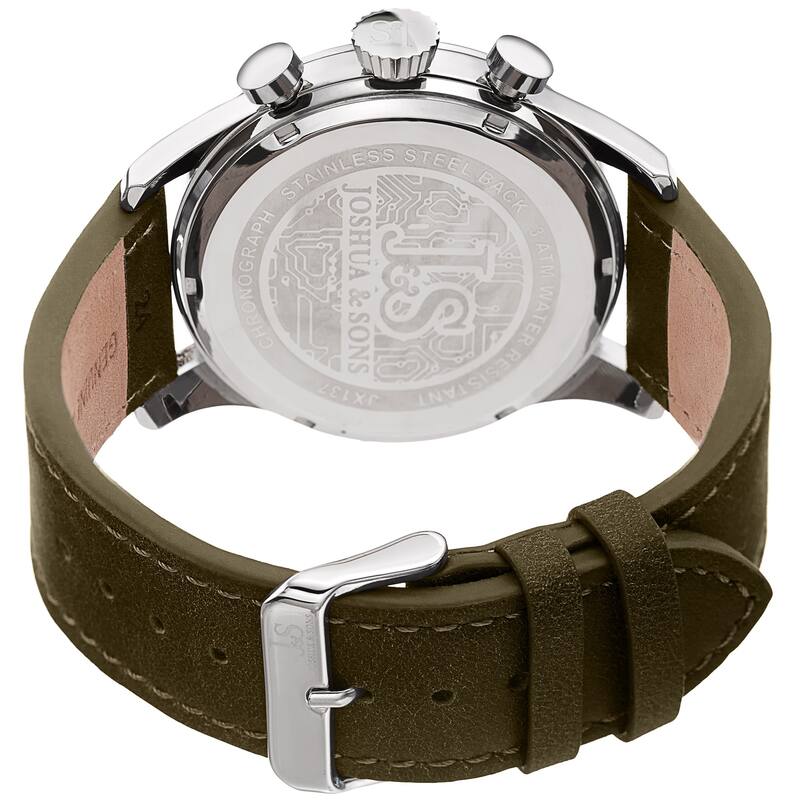 Joshua & Sons Men's Chronograph Date Sports Car Design Green Leather Strap Watch