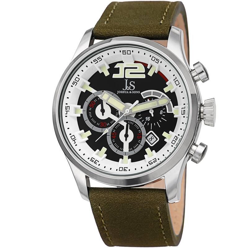 Joshua & Sons Men's Chronograph Date Sports Car Design Green Leather Strap Watch