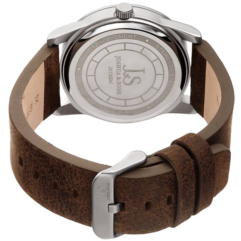 Joshua & Sons Men's Embossed Brown Distressed Leather Strap Watch