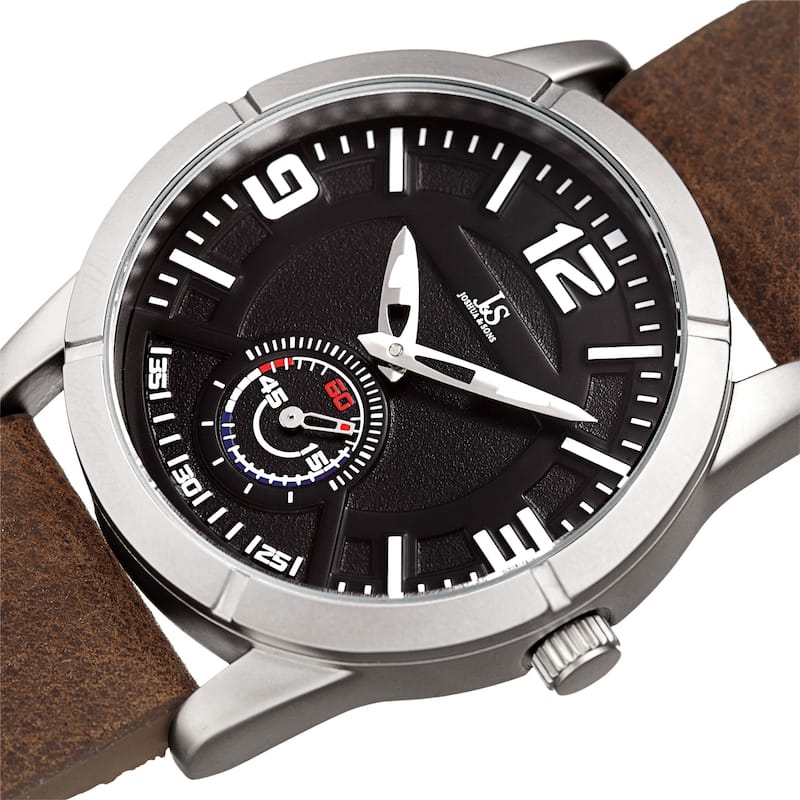 Joshua & Sons Men's Embossed Brown Distressed Leather Strap Watch