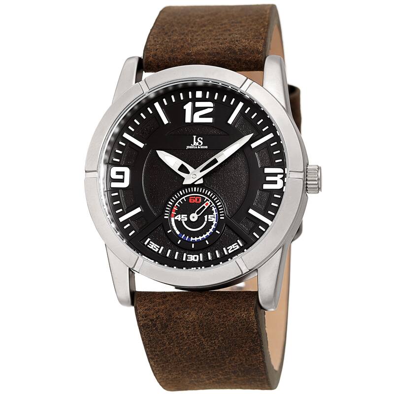 Joshua & Sons Men's Embossed Brown Distressed Leather Strap Watch