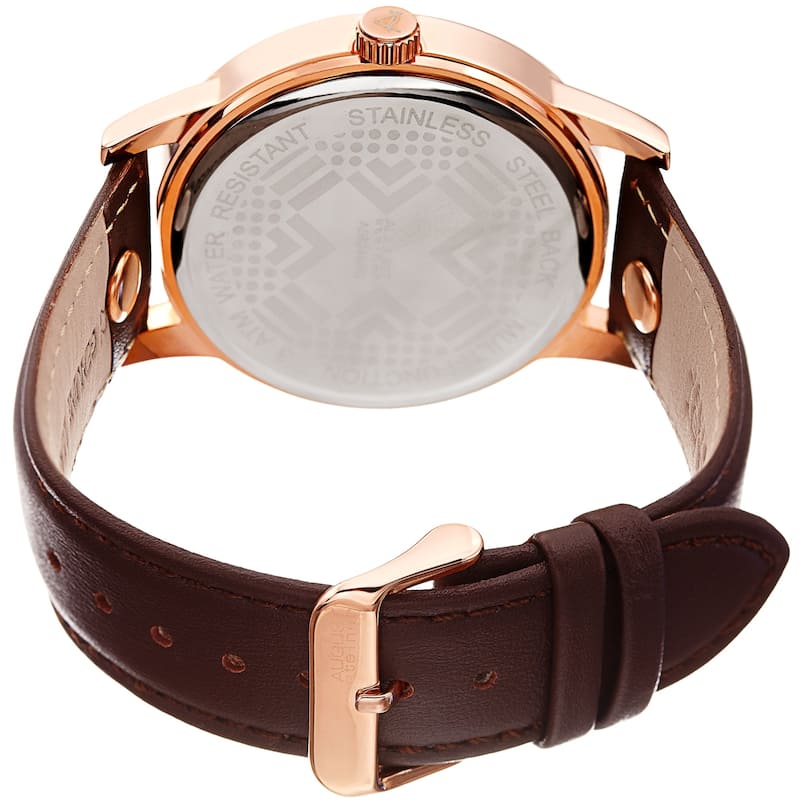 August Steiner Men's Date 24 Hour Pilot Style Retrograde Brown Leather Strap Watch