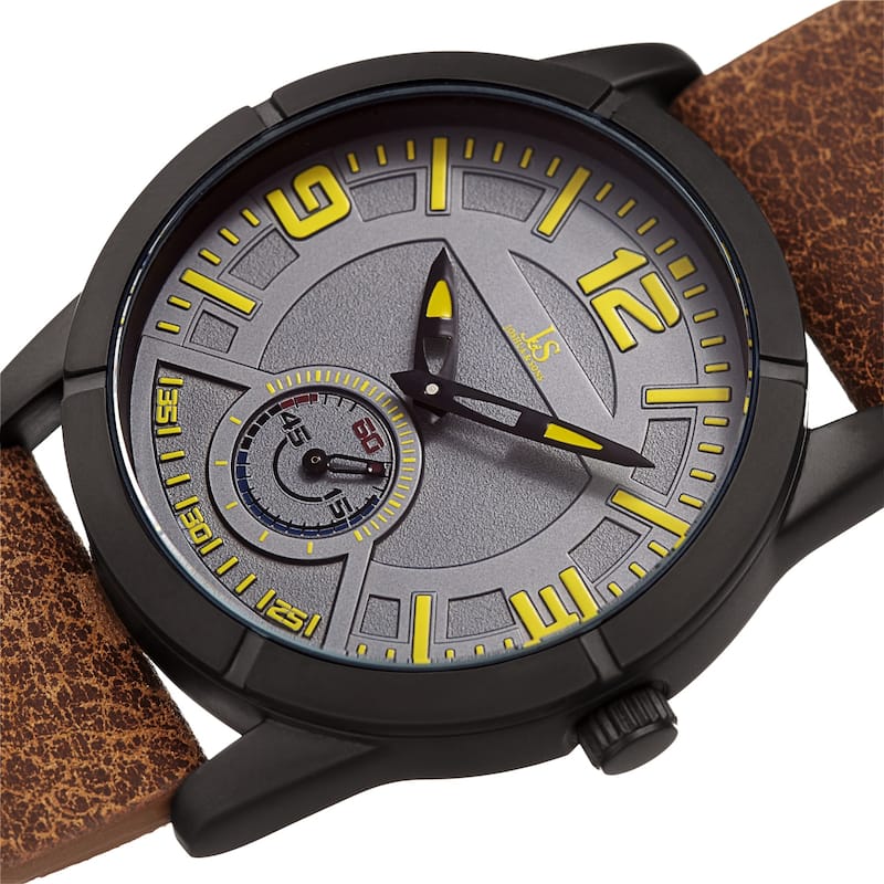 Joshua & Sons Men's Embossed Brown Distressed Leather Strap Watch