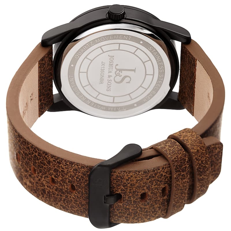 Joshua & Sons Men's Embossed Brown Distressed Leather Strap Watch