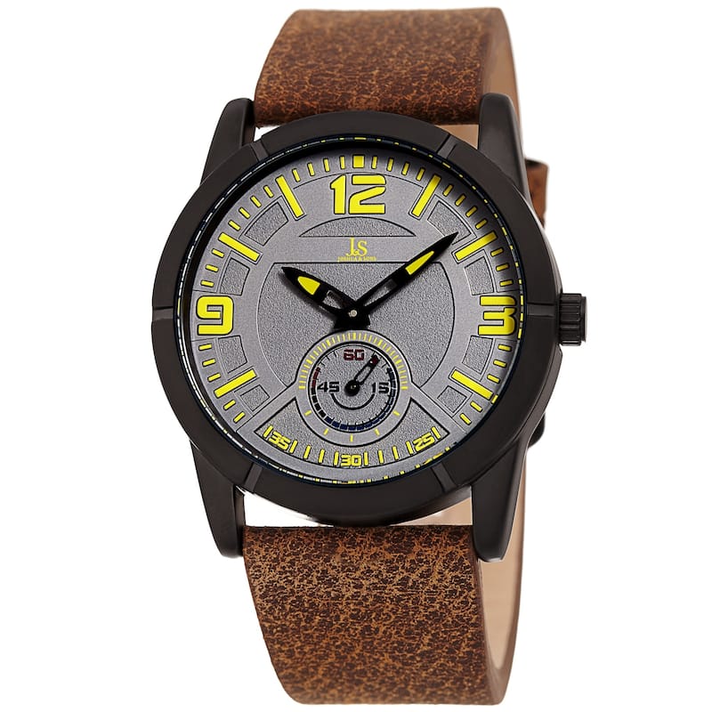 Joshua & Sons Men's Embossed Brown Distressed Leather Strap Watch
