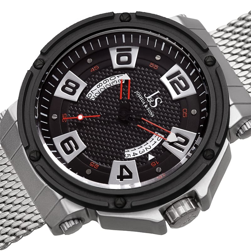Joshua & Sons Men's Date Wheel Silver-Tone Mesh Strap Watch