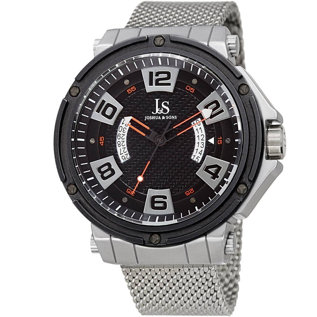 Joshua & Sons Men's Date Wheel Silver-Tone Mesh Strap Watch