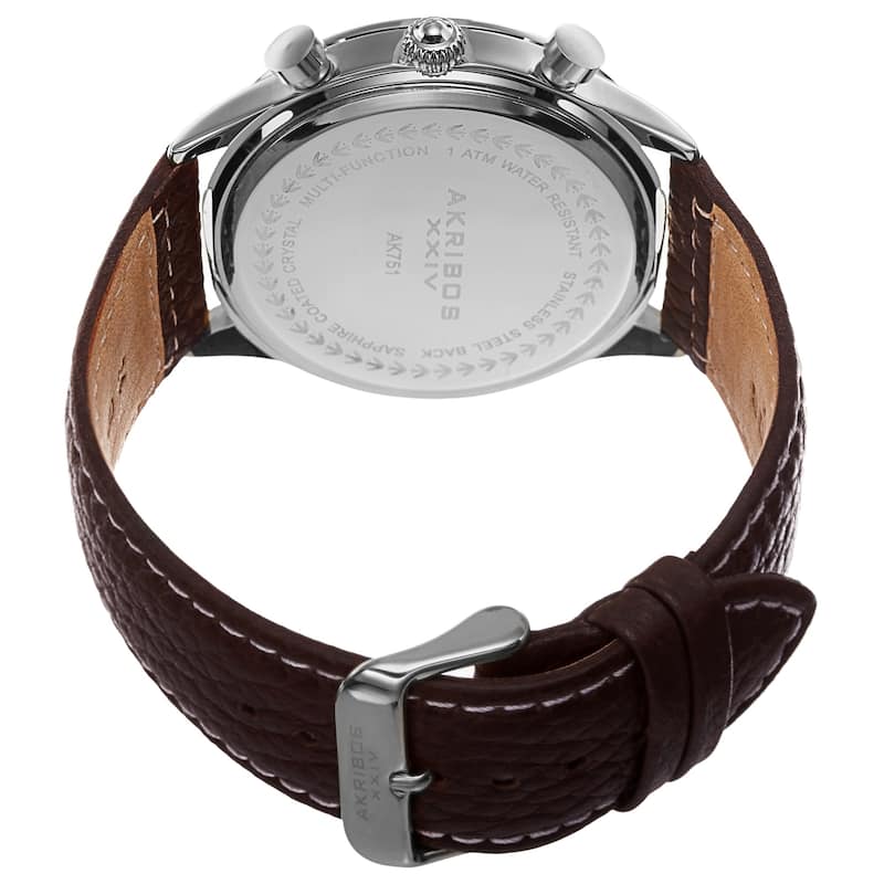 Akribos XXIV Men's Tachymeter Date Brown Leather Strap Watch