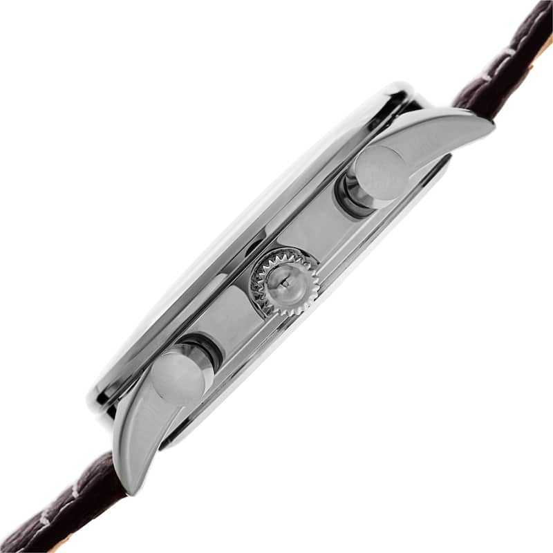 Akribos XXIV Men's Tachymeter Date Brown Leather Strap Watch