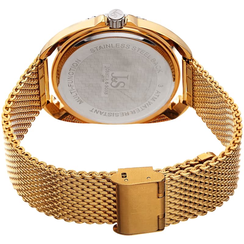 Joshua & Sons Men's Rotating Chronograph Gold-tone Mesh Strap Watch