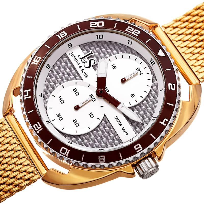 Joshua & Sons Men's Rotating Chronograph Gold-tone Mesh Strap Watch