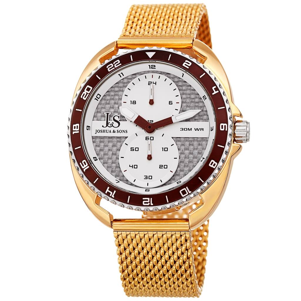 Joshua & Sons Men's Rotating Chronograph Gold-tone Mesh Strap Watch