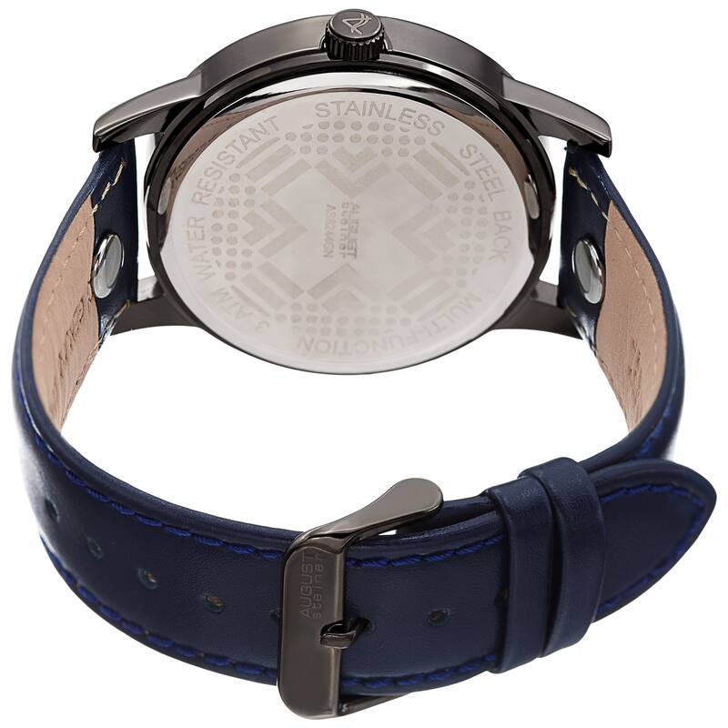 August Steiner Men's Date 24 Hour Pilot Style Retrograde Blue Leather Strap Watch