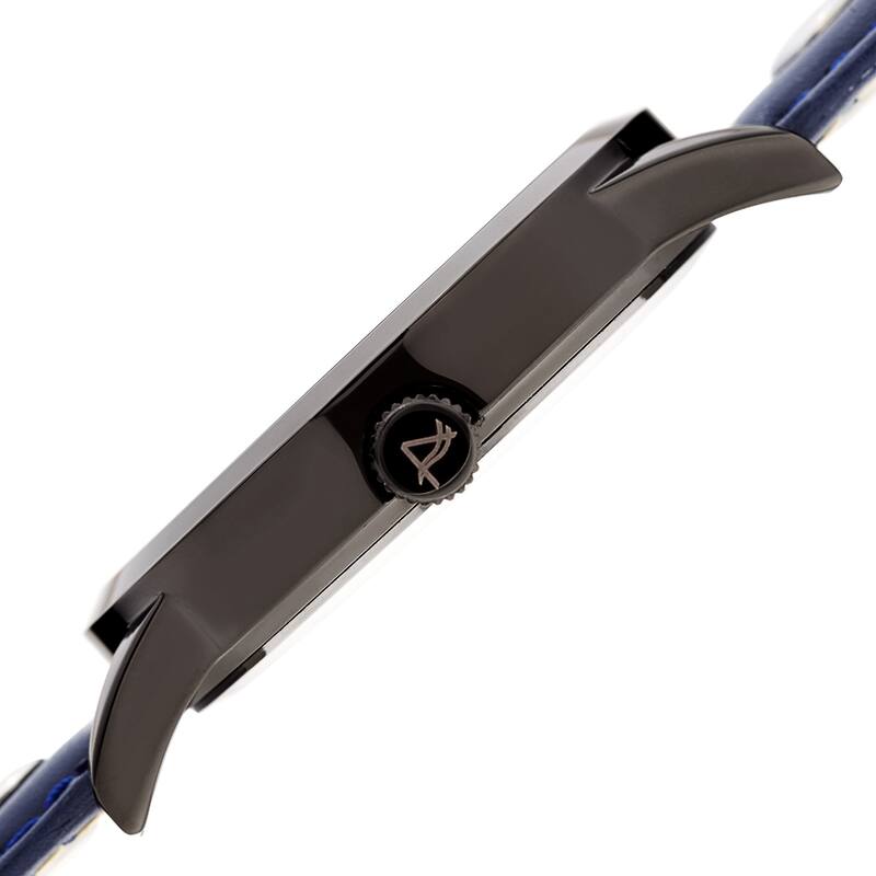 August Steiner Men's Date 24 Hour Pilot Style Retrograde Blue Leather Strap Watch