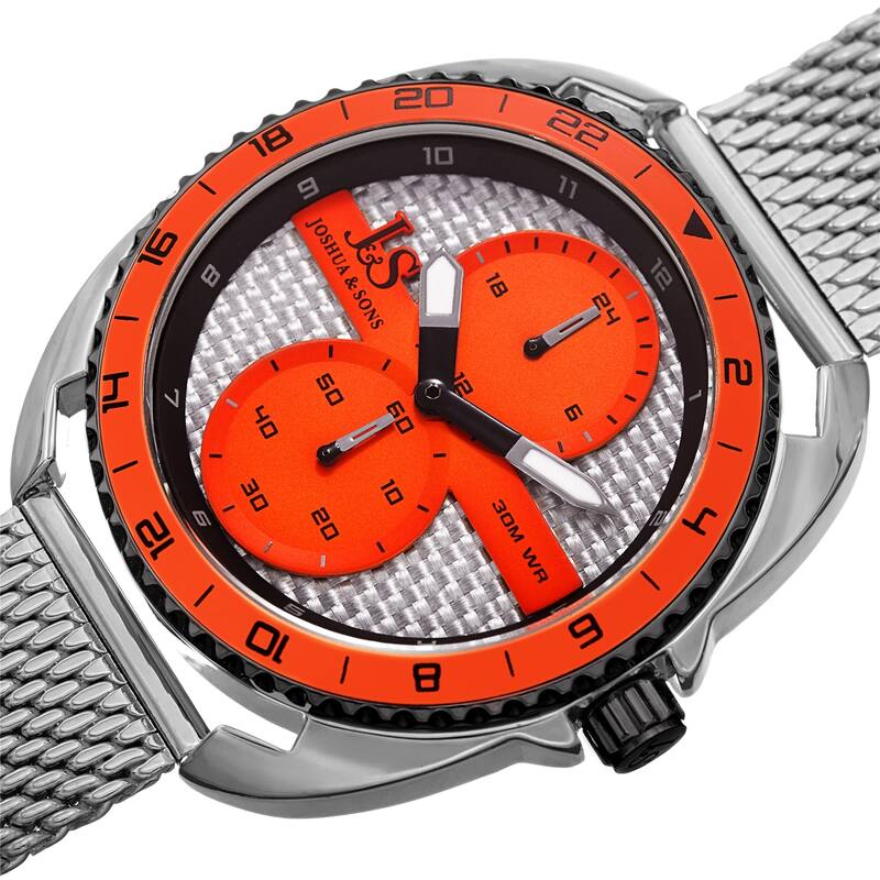 Joshua & Sons Men's Rotating Chronograph Silver-tone Mesh Strap Watch