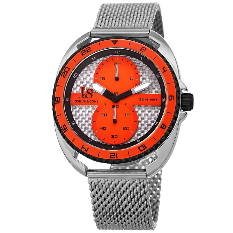 Joshua & Sons Men's Rotating Chronograph Silver-tone Mesh Strap Watch