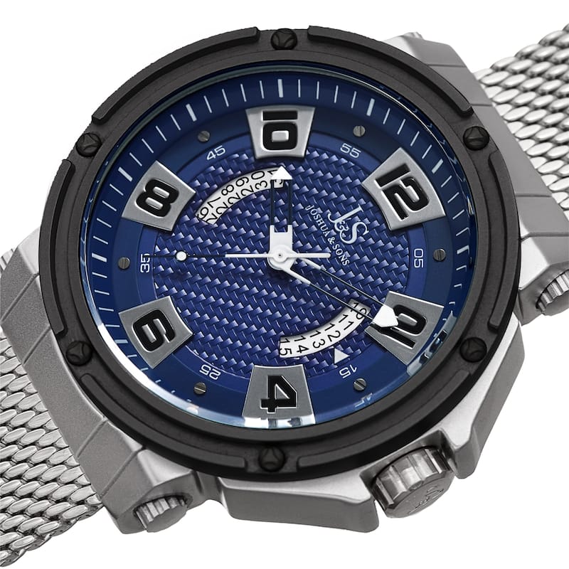 Joshua & Sons Men's Date Wheel Silver-Tone Mesh Strap Watch