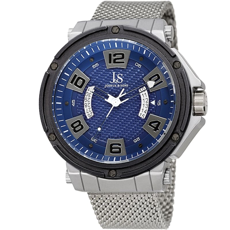 Joshua & Sons Men's Date Wheel Silver-Tone Mesh Strap Watch