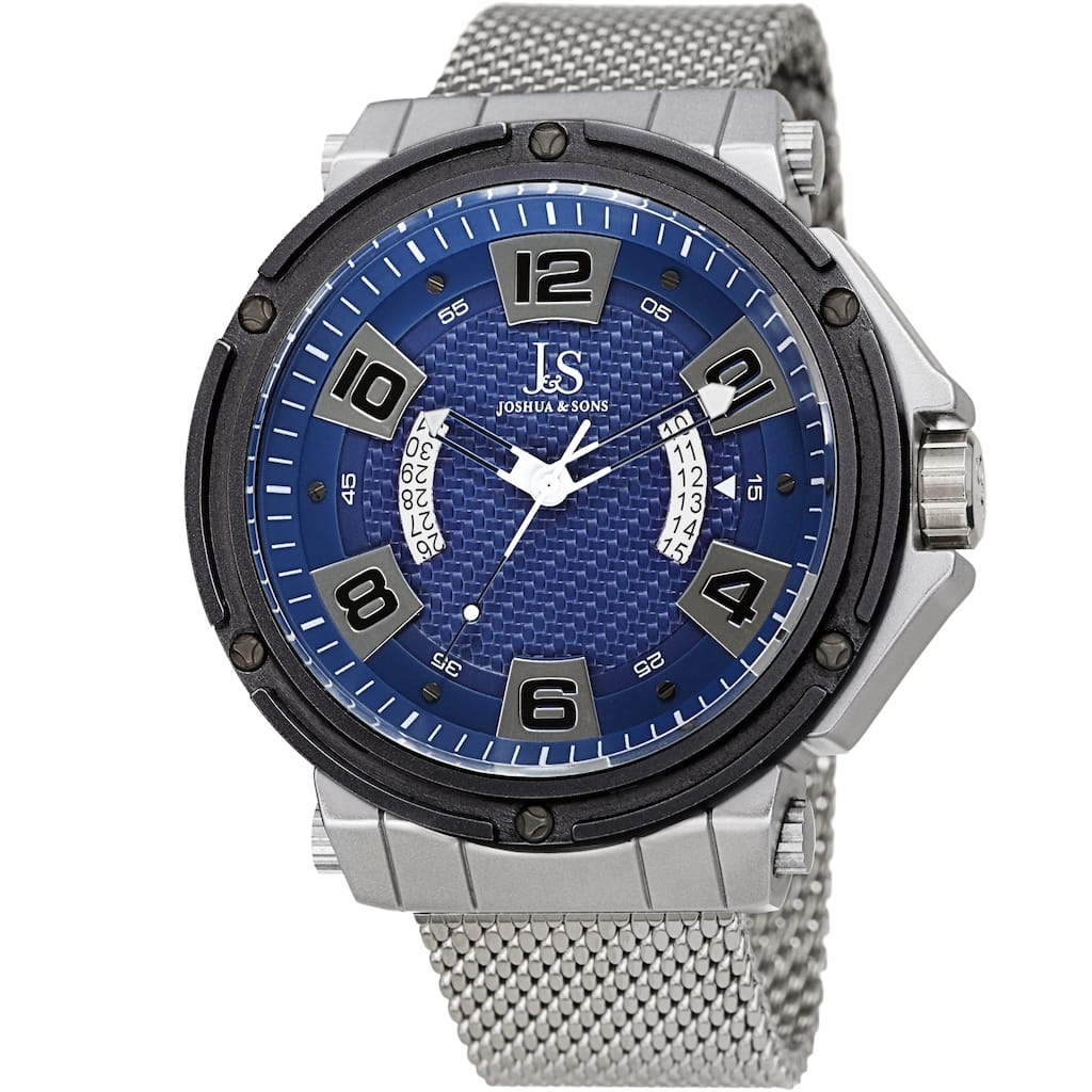 Joshua & Sons Men's Date Wheel Silver-Tone Mesh Strap Watch