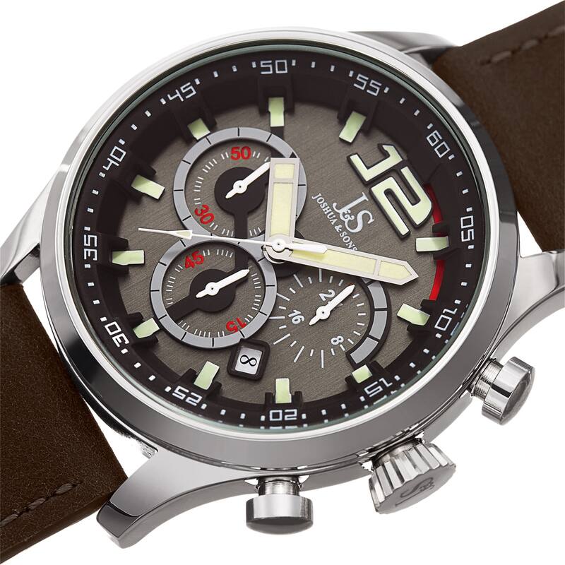 Joshua & Sons Men's Chronograph Date Sports Car Design Brown Leather Strap Watch