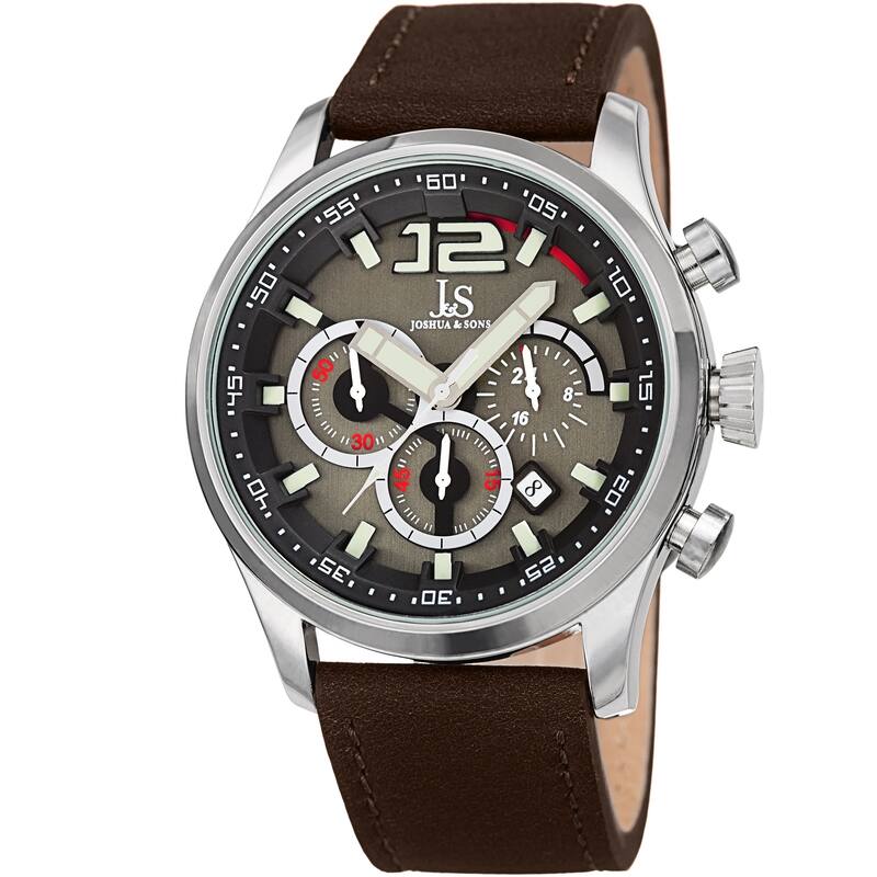 Joshua & Sons Men's Chronograph Date Sports Car Design Brown Leather Strap Watch