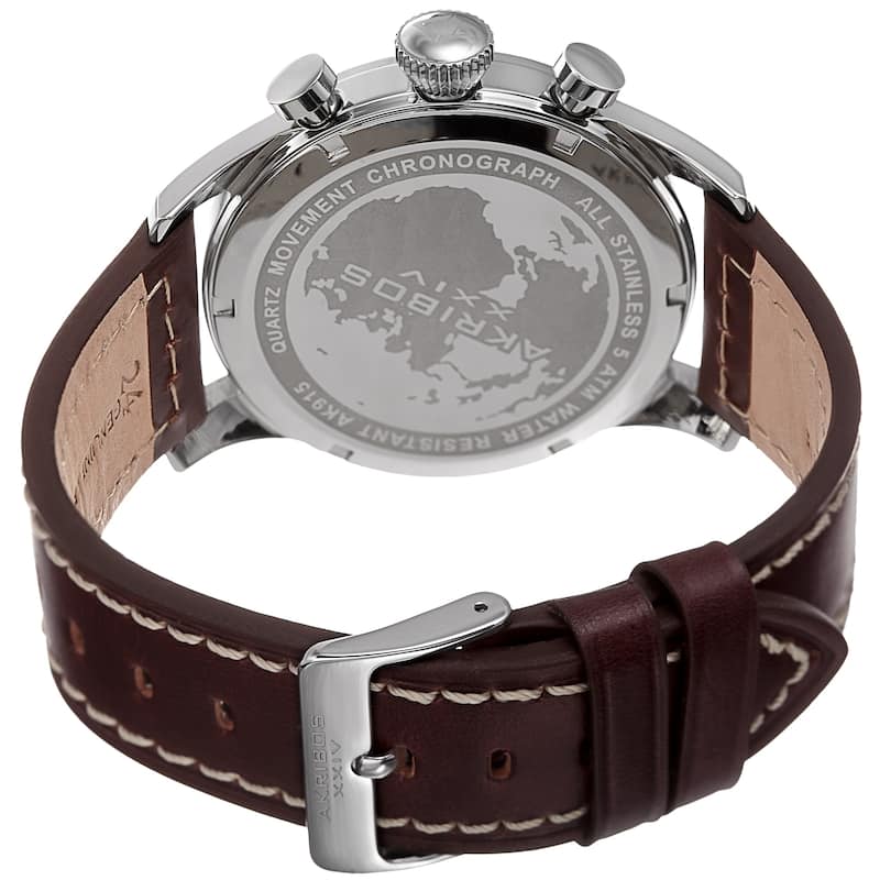 Akribos XXIV Men's Chronograph Brown Leather Stitched Strap Watch